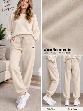 Intense Fleece-Lined Jogger Pants — Cream M